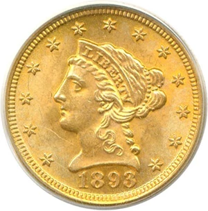image for: 1893 $2 1/2 PCGS MS63
