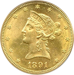 image for: 1891-CC $10 PCGS MS62