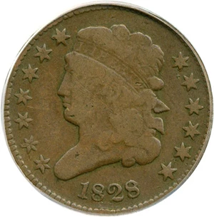 image for: 1828 1/2c 13 Stars PCGS VG10