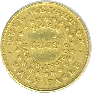 image for: Territorial Gold: Norris $5 1849 P.E. PCGS XF40