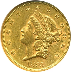 image for: 1853 $20 NGC AU55