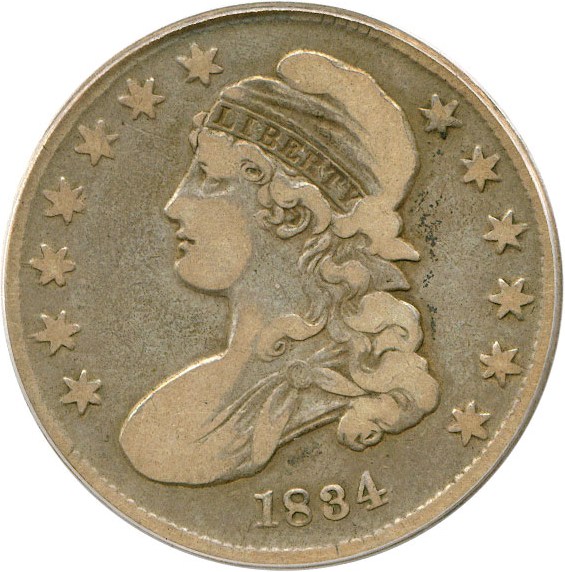 image for: 1834 50c Small Date Sm Let PCGS F12 