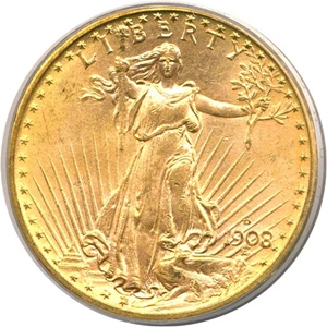 image for: 1908-D $20 No Motto PCGS MS65