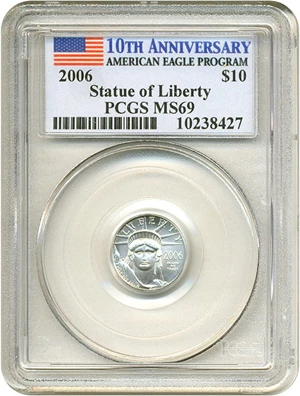 image for: 2006 $10 Platinum Eagle PCGS MS69 - 10th Anniversary