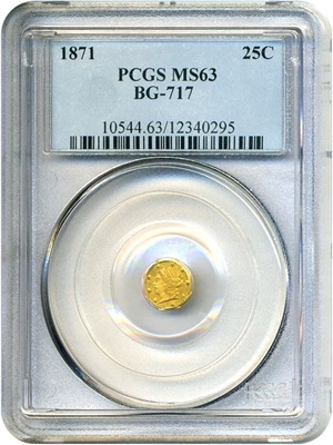 image for: Cal Gold: 1871 25c PCGS MS63 (BG-717)