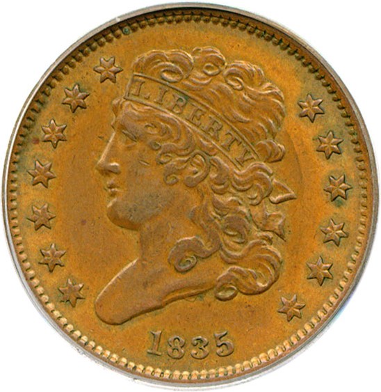 image for: 1835 1/2c  PCGS AU50