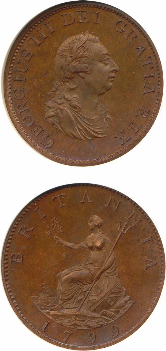 image for: Great Britain: 1799 1/2 P Restrike NGC Proof 64 BN ex: Boulton Family Collection (P-1260)