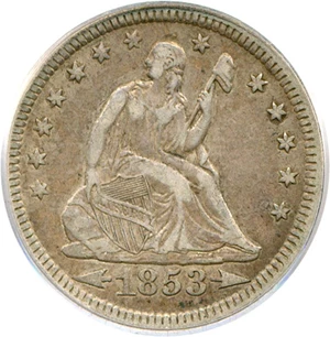 image for: 1853 25c Arrows & Rays PCGS/CAC XF40