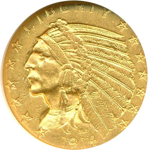 image for: 1914-D $5  NGC AU55