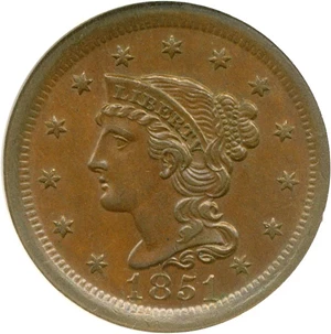 image for: 1851 1c NGC MS62 BN