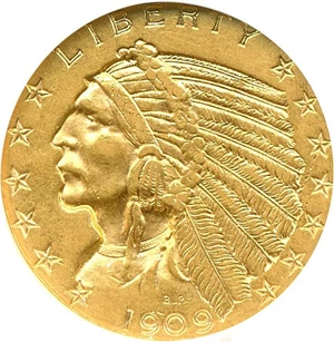 image for: 1909-D $5 NGC AU58