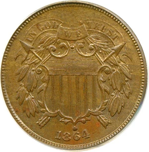image for: 1864 2c Large Motto PCGS MS64 BN