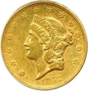 image for: 1852 $20 PCGS VF35