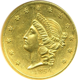 image for: Kellogg $20 1854 NGC MS61
