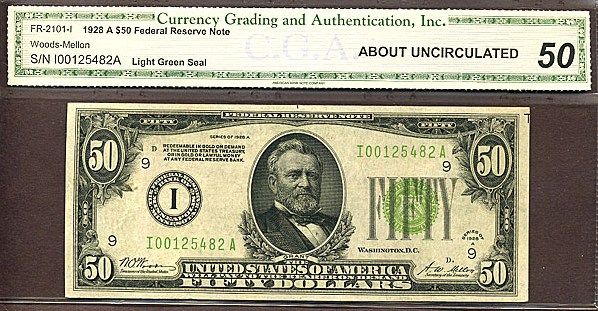 image for: Fr.2101I 1928A $50  CGA AU50  [I00125482A]