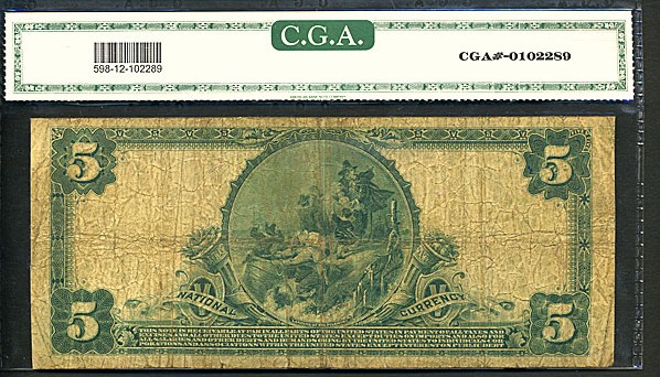 image for: Fr.598 1902 $5 Third Charter Period, 3rd Issue, Plain Back CGA F12 #1479 Iowa [33260]