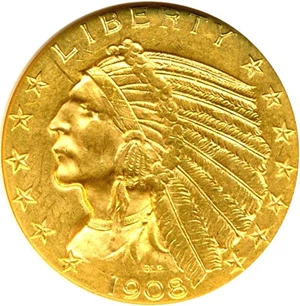image for: 1908-D $5 NGC MS62