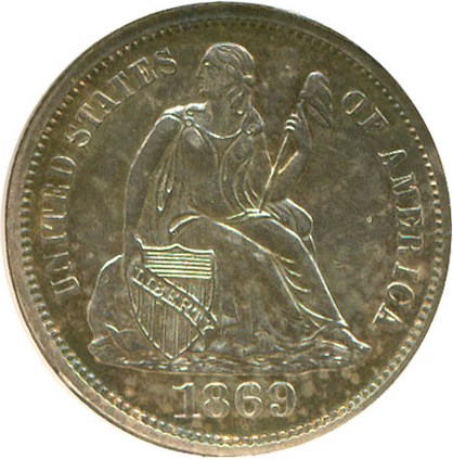 image for: 1869 10c  NGC Proof 62