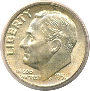 image for: 1951-D 10c PCGS MS66 FB ex: Omaha Bank Hoard