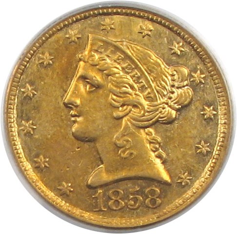 image for: 1858-C $5  PCGS AU58 