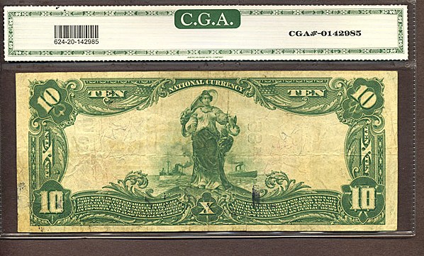 image for: Fr.624 1902 $10 Third Charter Period, 3rd Issue, Plain Back CGA VF20 #3185 Alabama [103636]