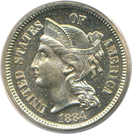 image for: 1884 3cN  PCGS Proof 65 Cameo