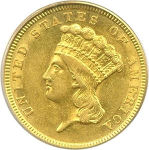 image for: 1854 $3 PCGS AU58