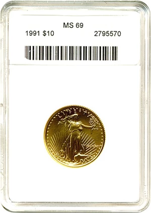 image for: 1991 $10 Gold Eagle ANACS MS69