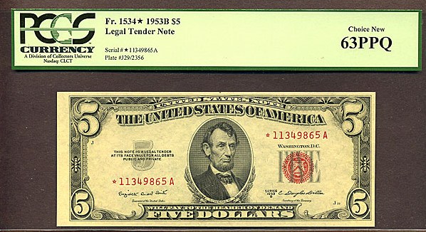 image for: Fr.1534 1953B $5  PCGS Choice CU63 PPQ [11349865A] *Star* 