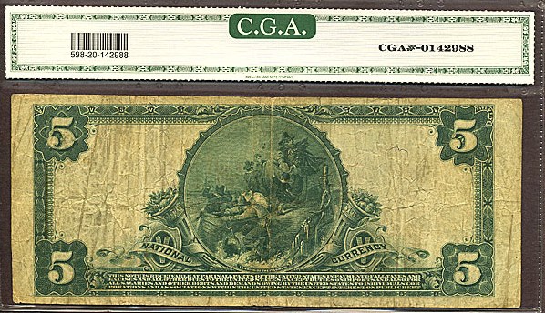 image for: Fr.598 1902 $5 Third Charter Period, 3rd Issue, Plain Back CGA VF20  [37727]