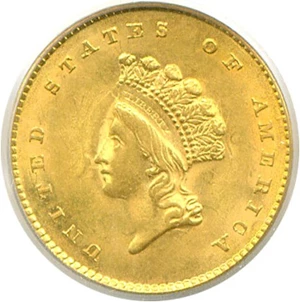 image for: 1854 G$1 Ty.2 PCGS/CAC MS63