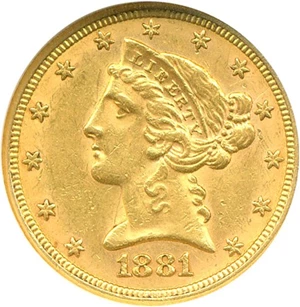 image for: 1881 $5 NGC AU58