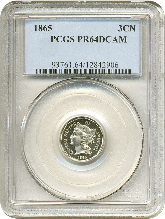 image for: 1865 3cN  PCGS Proof 64 Deep Cameo