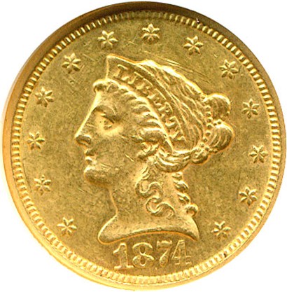 image for: 1874 $2 1/2  NGC AU58