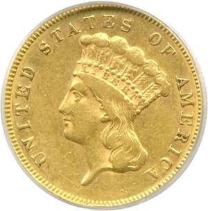 image for: 1874 $3 PCGS AU50
