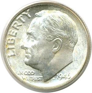 image for: 1946-D 10c PCGS MS66 ex: Omaha Bank Hoard