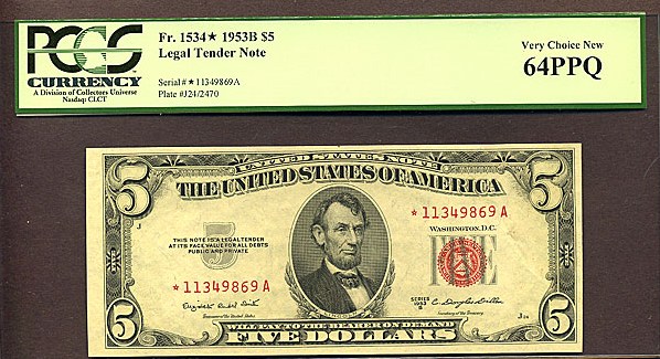 image for: Fr.1534 1953B $5  PCGS Choice CU64 PPQ [11349869A] *Star* 