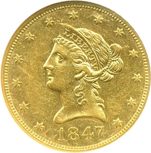 image for: 1847 $10 NGC AU58