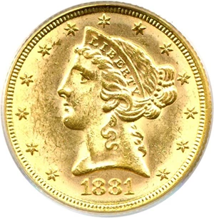 image for: 1881 $5 PCGS MS62
