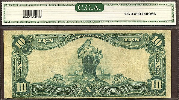 image for: Fr.624 1902 $10 Third Charter Period, 3rd Issue, Plain Back CGA F15 #7203 New York [33838]