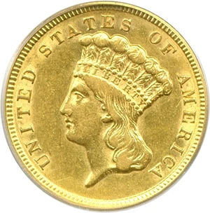 image for: 1854 $3 PCGS AU55