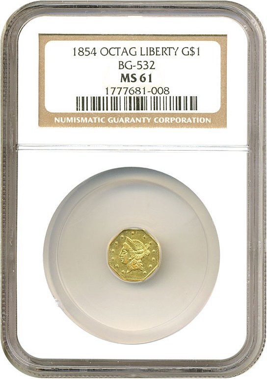 image for: Cal Gold: 1854 $1 BG-532 NGC MS61 