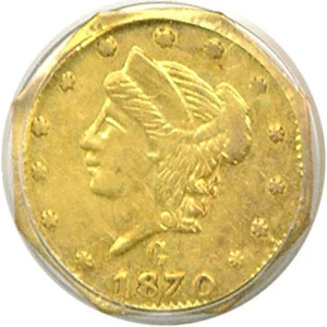 image for: Cal Gold: 1870 25c BG-762 PCGS AU58