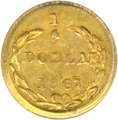 image for: Cal Gold: 1867 25c BG-805 PCGS MS63 