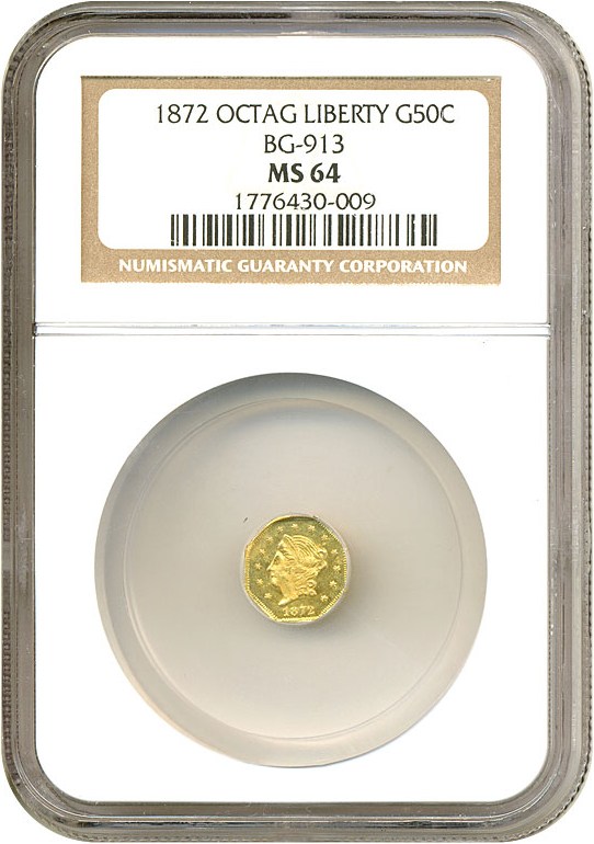 image for: Cal Gold: 1872 50c BG-913 NGC MS64 