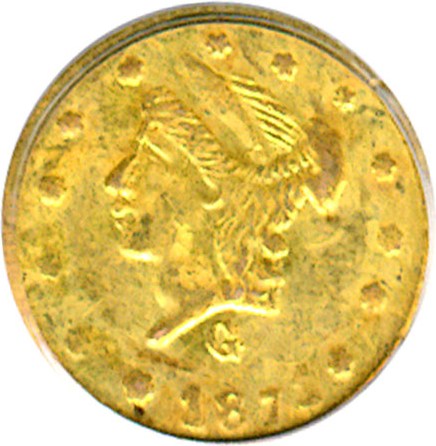 image for: Cal Gold: 1871 25c BG-840 PCGS AU55 