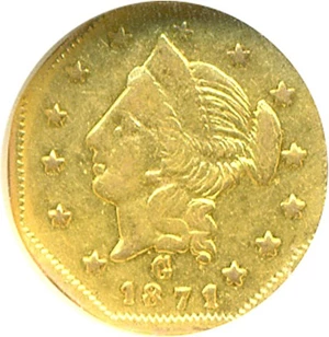 image for: Cal Gold: 1871 $1 BG-1109 NGC XF45