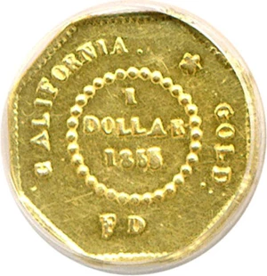 image for: Cal Gold: 1855/4 $1 BG-511 NGC MS62