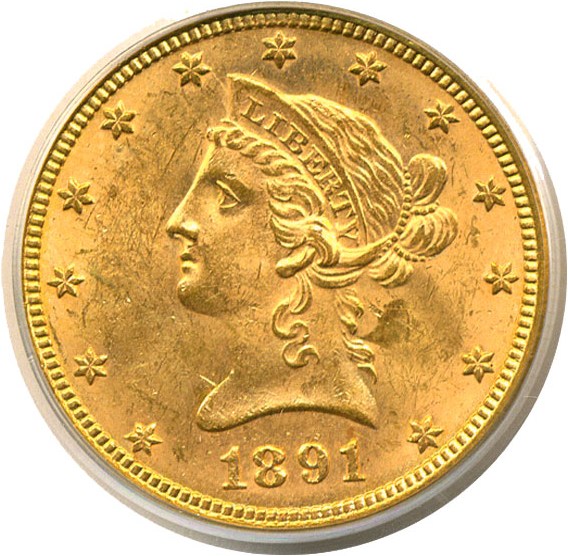 image for: 1891 $10  PCGS MS62 