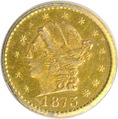 image for: Cal Gold: 1873 25c BG-817 PCGS AU58 